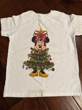 Rabbit Skins White Minnie Mouse Christmas Tree Tee with Red Bow